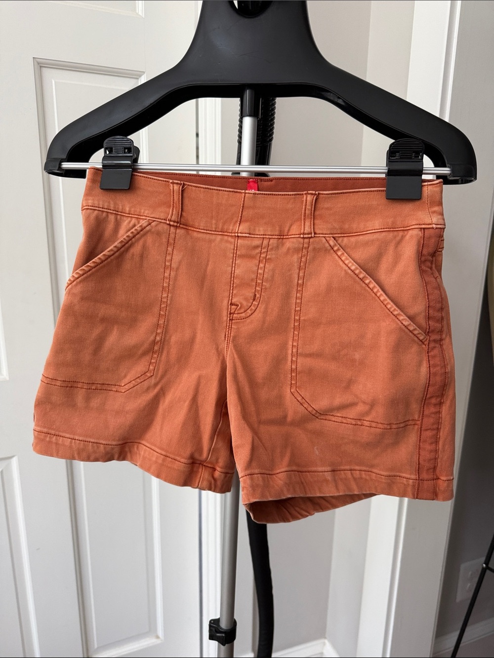 SPANX High-Waist Orange Cotton Blend Patch-Pocket Shorts